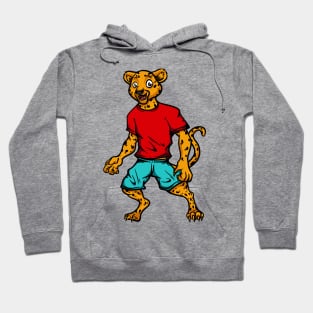 Cute Anthropomorphic Human-like Cartoon Character Leopard in Clothes Hoodie